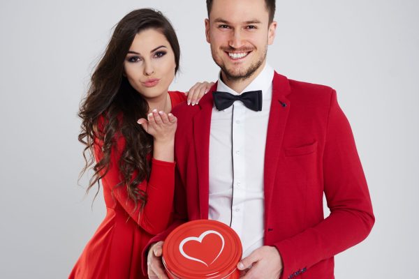 Romantic couple with red box